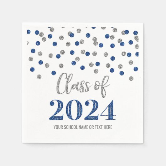 Silver Blue Confetti Class of 2024 Napkins Serviette (Vorderseite)