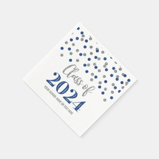 Silver Blue Confetti Class of 2024 Napkins Serviette (Ecke)