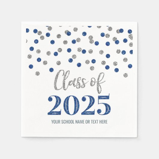 Silver Blue Confetti Class of 2025 Napkins Serviette (Vorderseite)