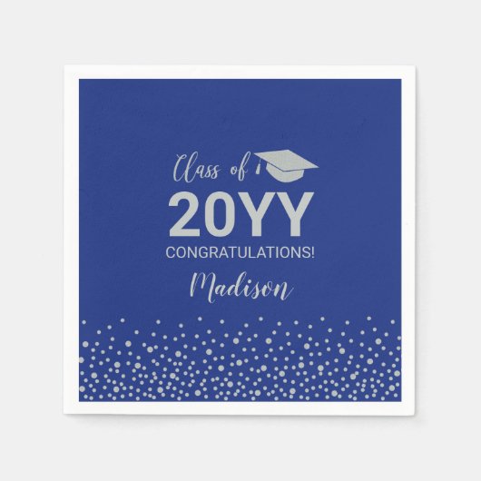 Silver & Blue Confetti Class of Graduation Party Serviette (Vorderseite)