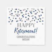 Silver Blue Confetti Happy Retirement Serviette (Vorderseite)