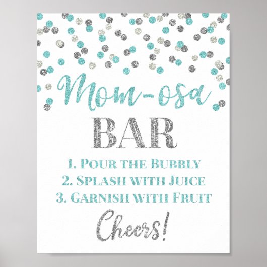 Silver Blue Confetti Mama-osa Bar Sign Baby Dusche Poster (Vorne)