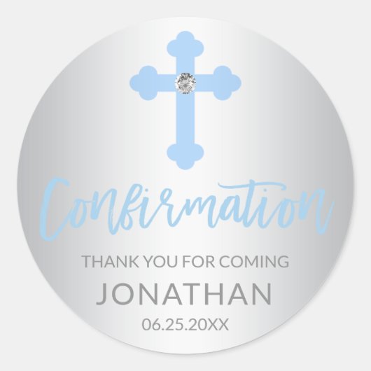 Silver Blue Cross BESTÄTIGUNG Junge Vielen Dank Runder Aufkleber (Vorderseite)