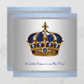 Silver Blue Crown Prince Baby Boy Dusche Einladung (Vorne/Hinten)