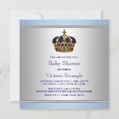 Silver Blue Crown Prince Baby Boy Dusche Einladung (Rückseite)