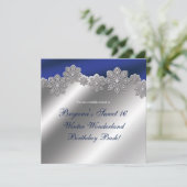 Silver & Blue Crystal Snowflake Wintereinladungen Einladung (Stehend Vorderseite)