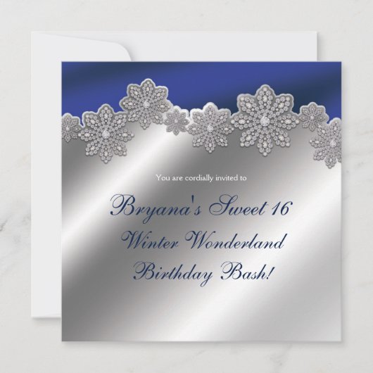 Silver & Blue Crystal Snowflake Wintereinladungen Einladung (Vorderseite)