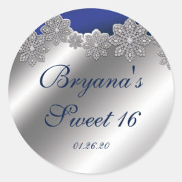 Silver & Blue Crystal Snowflake Winterkleber Runder Aufkleber