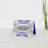 Silver & Blue Diamond Damask Danke Karte (Vorderseite)