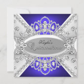 Silver & Blue Diamond Damask Quinceanera Einladung (Vorderseite)