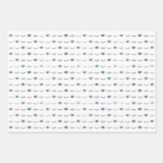 Silver Blue Evil Eye Eyelashes Nazar Mati Muster Geschenkpapier Set (Vorderseite 2)