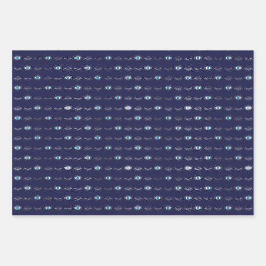 Silver Blue Evil Eye Eyelashes Nazar Mati Muster Geschenkpapier Set (Vorderseite 2)