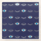 Silver Blue Evil Eye Eyelashes Nazar Mati Muster Glasuntersetzer (Vorderseite)