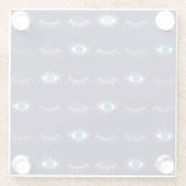 Silver Blue Evil Eye Eyelashes Nazar Mati Muster Glasuntersetzer (Rückseite)