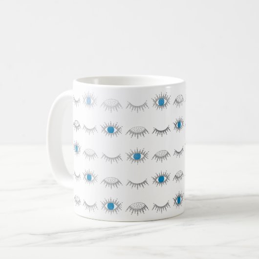 Silver Blue Evil Eye Eyelashes Nazar Mati Muster Kaffeetasse (Vorderseite Links)