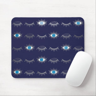 Silver Blue Evil Eye Eyelashes Nazar Mati Muster Mousepad