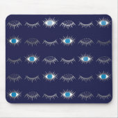 Silver Blue Evil Eye Eyelashes Nazar Mati Muster Mousepad (Vorne)