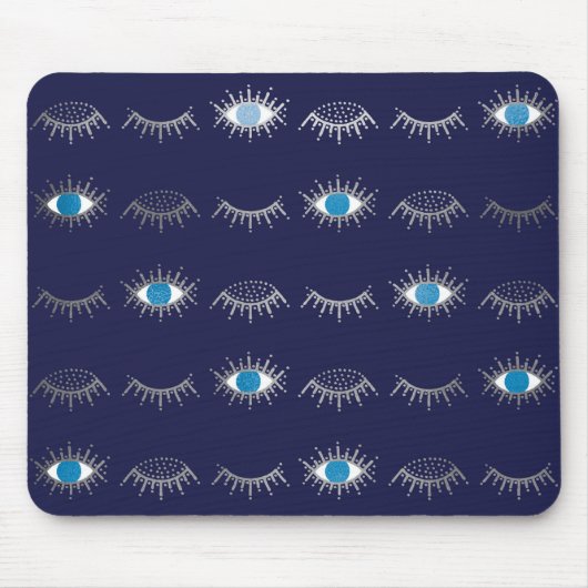 Silver Blue Evil Eye Eyelashes Nazar Mati Muster Mousepad (Vorne)