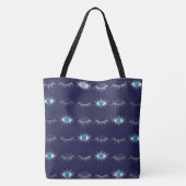 Silver Blue Evil Eye Eyelashes Nazar Mati Muster Tasche (Rückseite)