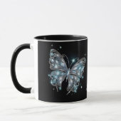 Silver Blue Fantasy Butterfly auf schwarz Tasse (Links)
