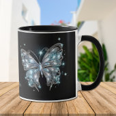 Silver Blue Fantasy Butterfly auf schwarz Tasse