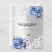 Silver blue floral Baptisse Foto Dankeschön Karte (Rückseite)