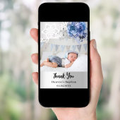 Silver blue floral Baptisse Foto Dankeschön Karte