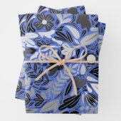 Silver Blue Floral Blätter Illustration Muster (Beispiel)