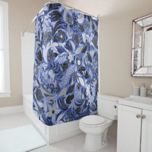 Silver Blue Floral Blätter Illustration Muster Duschvorhang