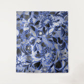 Silver Blue Floral Blätter Illustration Muster Wandteppich (Vorderseite)