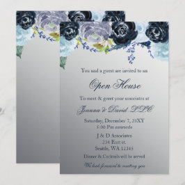 Silver Blue Floral Business Party Einladung