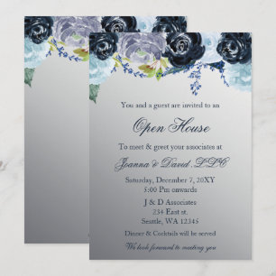 Silver Blue Floral Business Party Einladung