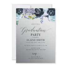 Silver Blue Floral Foto Graduation Party