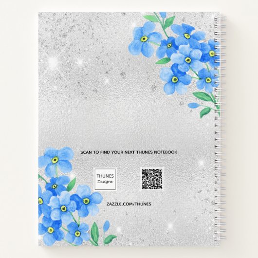 Silver blue floral name script notizblock (Rückseite)