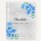 Silver blue floral name script notizblock (Vorderseite)