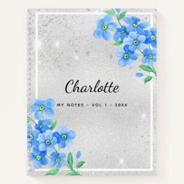 Silver blue floral name script notizblock