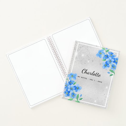 Silver blue floral name script notizblock (Innenseite)