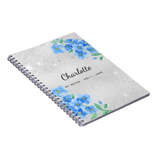 Silver blue floral name script notizblock (Rechte Seite)