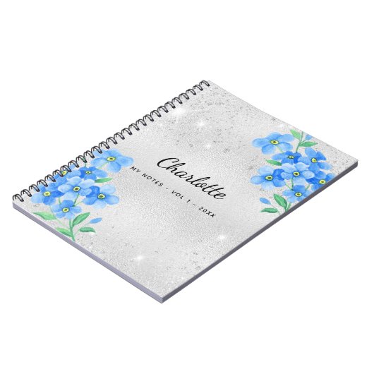 Silver blue floral name script notizblock (Linke Seite)