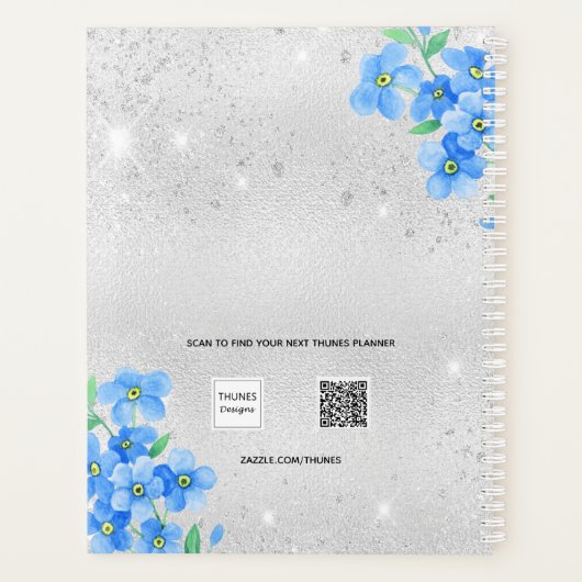 Silver blue floral name Termin 2026 Planer (Rückseite)