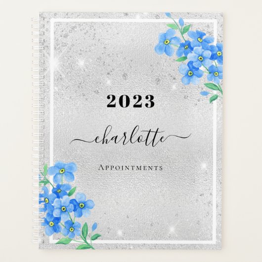 Silver blue floral name Termin 2026 Planer (Vorderseite)