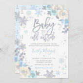 Silver & Blue Floral Winter Baby Showflake Einladung (Vorne/Hinten)