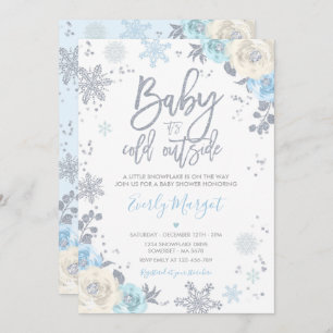 Silver & Blue Floral Winter Baby Showflake Einladung