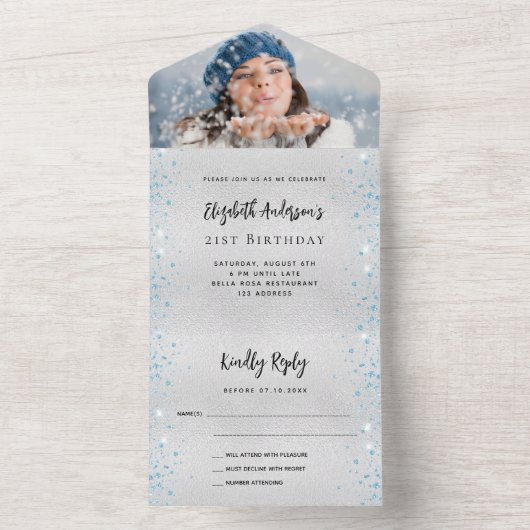 Silver Blue Geburtday Foto uAwg All In One Einladung (Innen Boden)