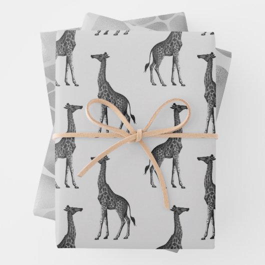 Silver Blue Giraffe Print Geschenkpapier Set (Beispiel)