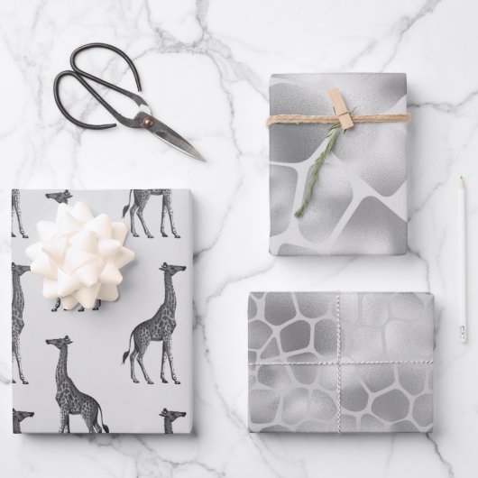 Silver Blue Giraffe Print Geschenkpapier Set (Vorderseite)