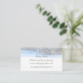 Silver Blue Glitte Delicate Script Wedding Website Begleitkarte (Stehend Vorderseite)