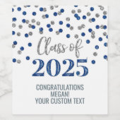 Silver Blue Glitzer Class 2025 Abschluss Weinetikett (Einzelnes Label)