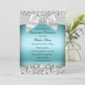 Silver Blue Glitzer Jewel Bow Quinceanera Einladung (Stehend Vorderseite)