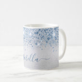 Silver Blue Glitzer Name Skript Kaffeetasse (VorderseiteRechts)
